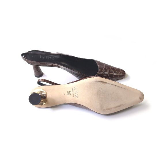 BY FAR DIANA Sandals Womens 40 Nutella Croco Embossed Leather Slingback *LOVELY* - Picture 9 of 10